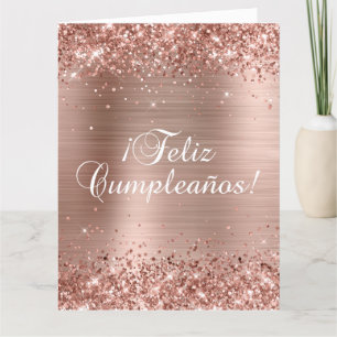 Tarjeta Laminado Dorado Rosa Brillante Feliz Cumpleaños Gr