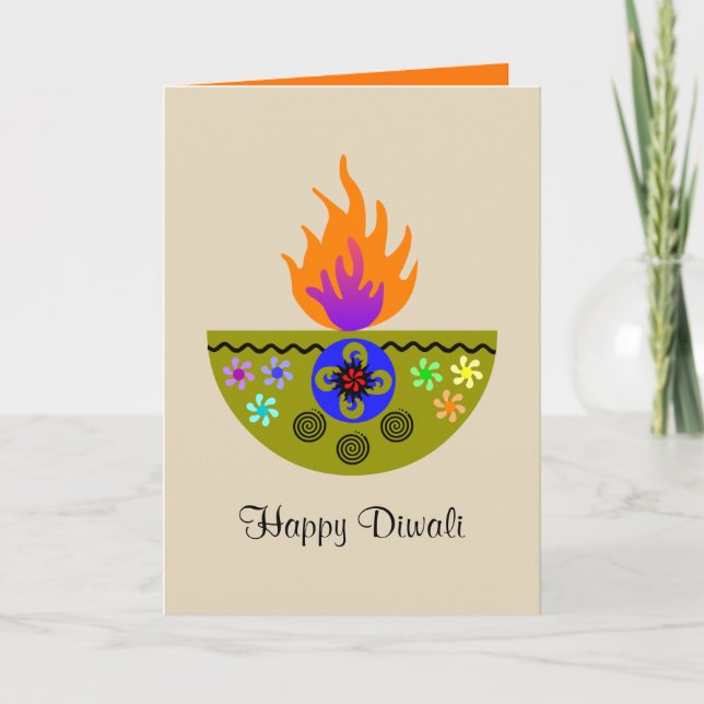Tarjeta Lámpara colorida Diya de Diwali (Anverso)