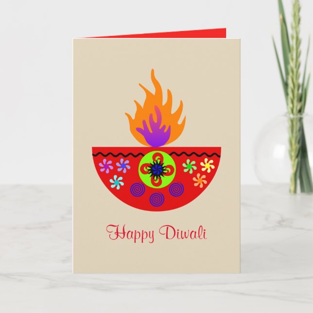 Tarjeta Lámpara colorida Diya de Diwali (Anverso)