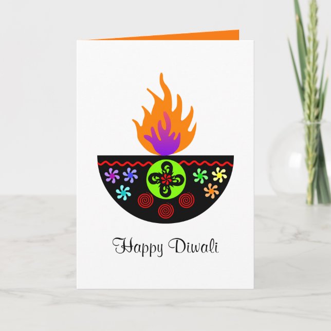 Tarjeta Lámpara colorida Diya de Diwali (Anverso)