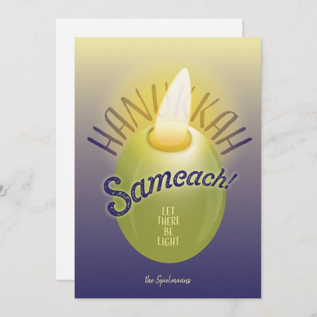 Tarjeta Lámpara de aceite de oliva Hanukkah Shameach Tarje (Anverso / Reverso)