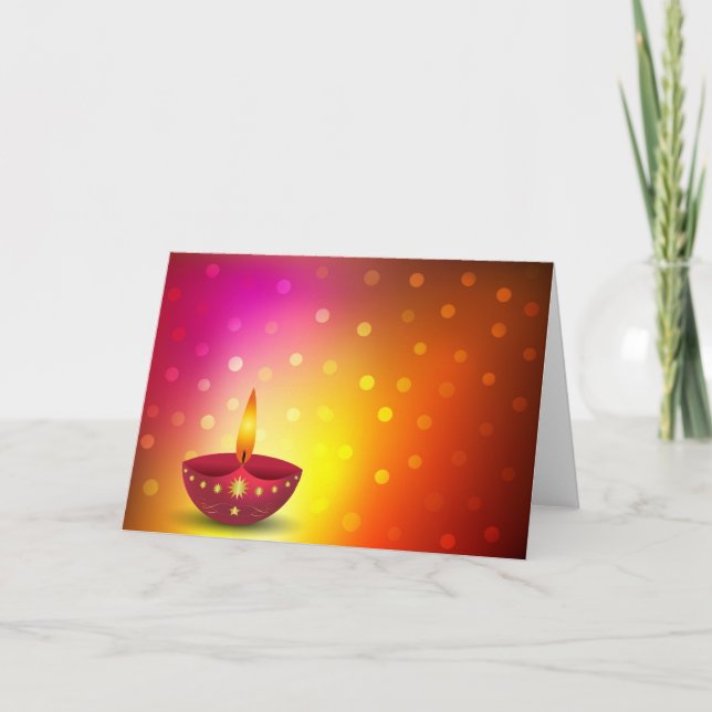 Tarjeta Lámpara decorativa de Diwali que brilla (Anverso)