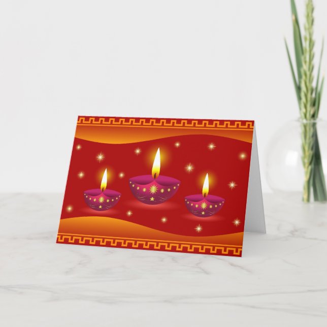 Tarjeta Lámparas decorativas de Diwali que brillan (Anverso)