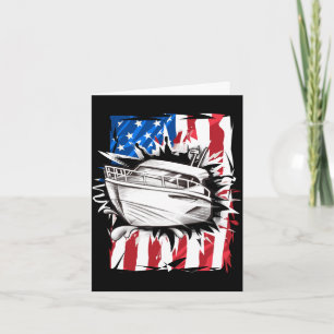 Tarjeta Lancha patriótica 4 de julio hombres bandera ameri