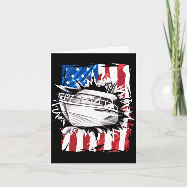 Tarjeta Lancha patriótica 4 de julio hombres bandera ameri (Anverso)