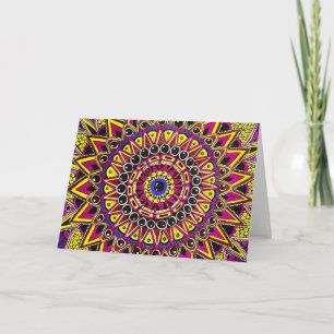 Tarjeta Lápiz de Color Púrpura Amarillo Mandala Felicidade