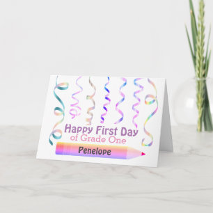 Tarjeta Lápiz Personalizado Lindo Primer Día de Grado Uno