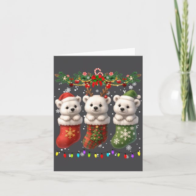 Tarjeta Lar Bear In Christmas Socks Lights Lar Bear Xmas  (Anverso)