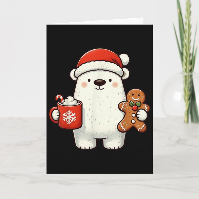 Tarjeta Lar Bear Santa Hat Christmas Holiday Xmas Coffee C (Anverso)