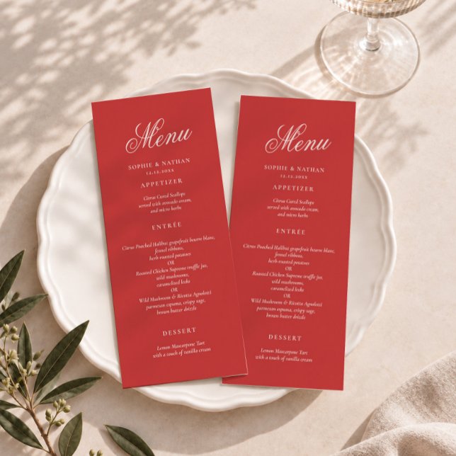 Tarjeta larga de menú de boda con rubor de frambue (Subido por el creador)