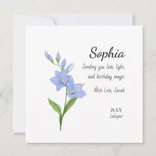 Tarjeta Larkspur de Julio Cumpleaños Personalizado