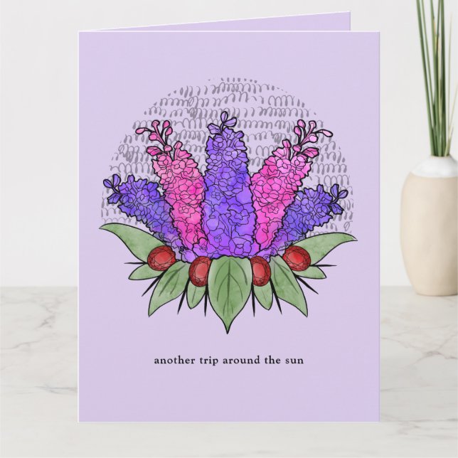 Tarjeta Larkspur y Ruby - Julio (Anverso)