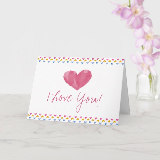 Tarjeta Las acuarelas Corazones Que Te Amo San Valentín (Orquídea)