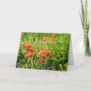 Tarjeta Las amapolas cardan, el día de madre feliz