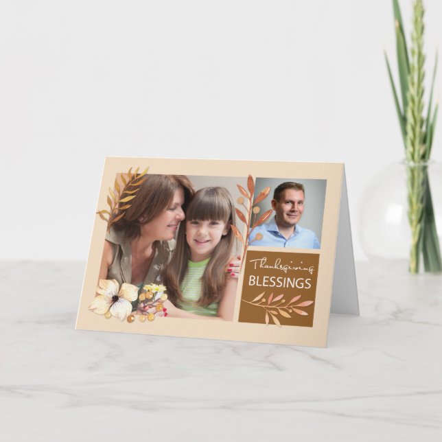Tarjeta Las Bendiciones De Acción De Gracias Caen Con Dos  (Anverso)