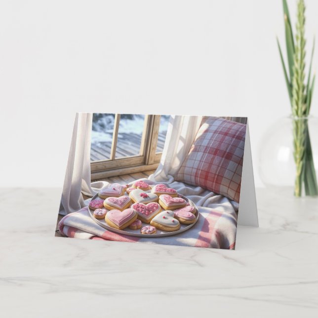 Tarjeta Las Cookies Del Corazón De Cumpleaños En Blanco (Anverso)