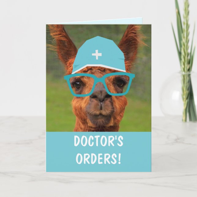 Tarjeta Las curiosas órdenes de Médicos de Llama se ponen  (Anverso)