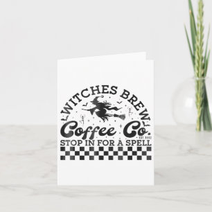 Tarjeta Las divertidas brujas de Halloween preparan café y