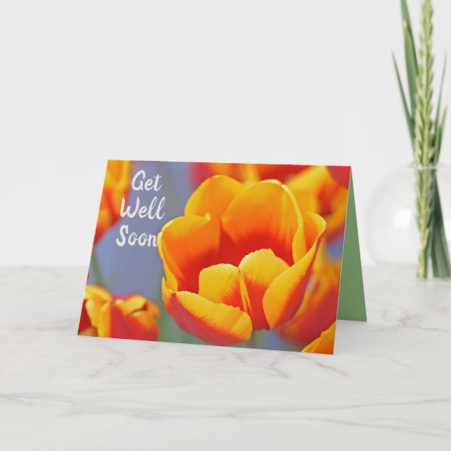 Tarjeta Las elegantes flores amarillas y rojas de tulipán  (Anverso)