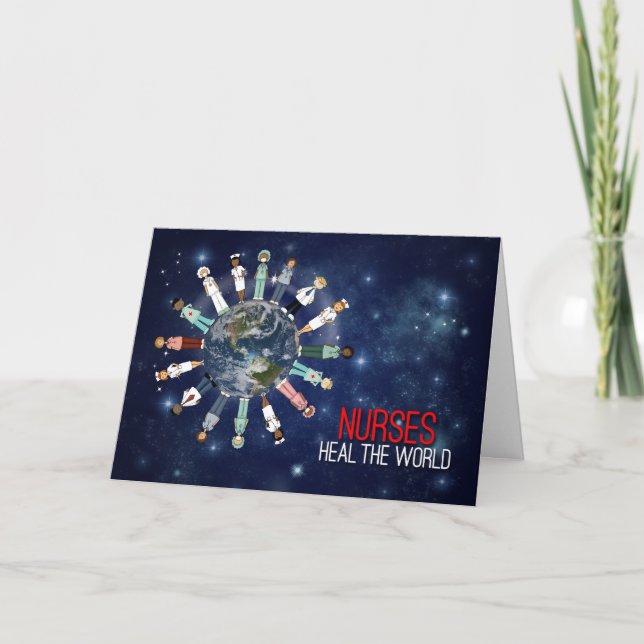 Tarjeta Las enfermeras curan el mundo en blanco (Anverso)