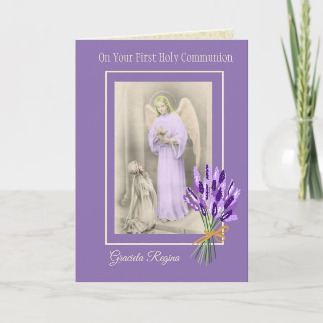 Tarjeta Las flores del primer Chica de la comunión sagrada (Anverso)