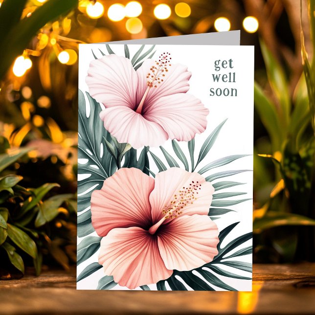 Tarjeta Las flores tropicales de Hibiscus SE BIEN PRONTO (Tropical Hibiscus Flowers GET WELL SOON Card
)