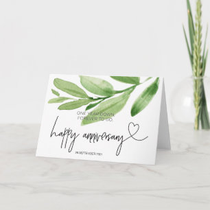 Tarjeta Las hojas verdes feliz primer aniversario para el