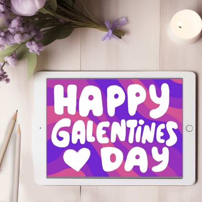 Tarjeta Las letras de burbuja galentina Groovy Retro Digit (Galentine Bubble Letters Groovy Retro Digital eCard Happy Galentines Day Online Email Virtual Card)
