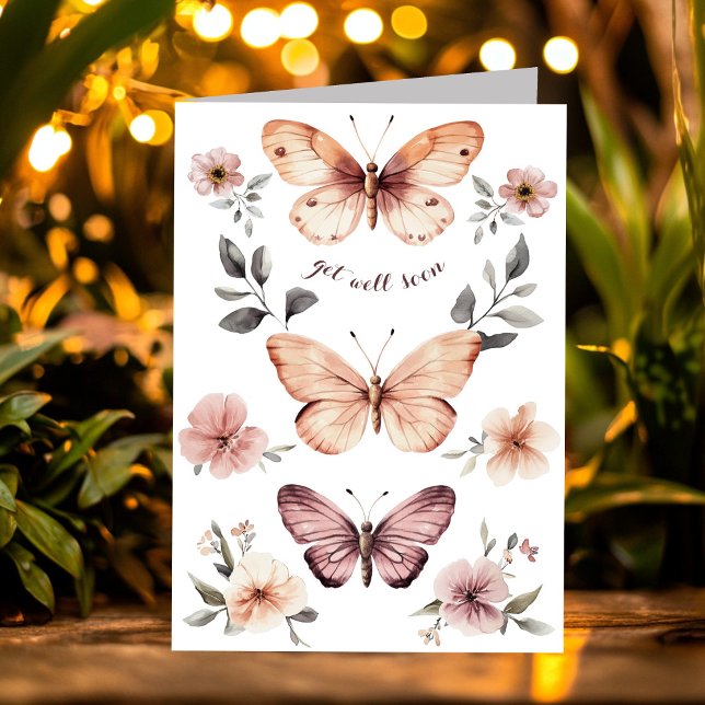 Tarjeta Las mariposas acuarelas Florals se recuperan muy p (Watercolor Florals Butterflies Get Well Soon Card
)