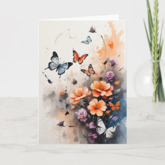 Tarjeta Las mariposas Naranjas azules magníficas Florals B