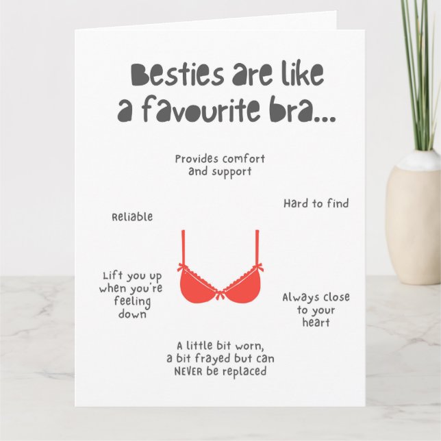 Tarjeta Las mejores amigas son como un sostén favorito, Cu (Anverso)