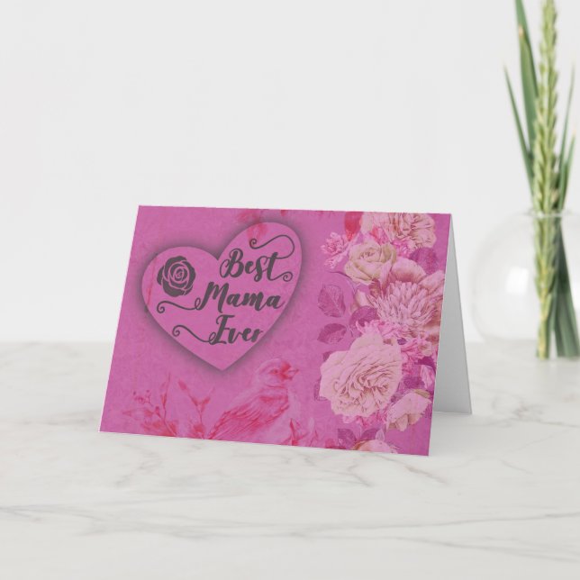 Tarjeta Las mejores flores florales rosadas de mamá nunca  (Anverso)