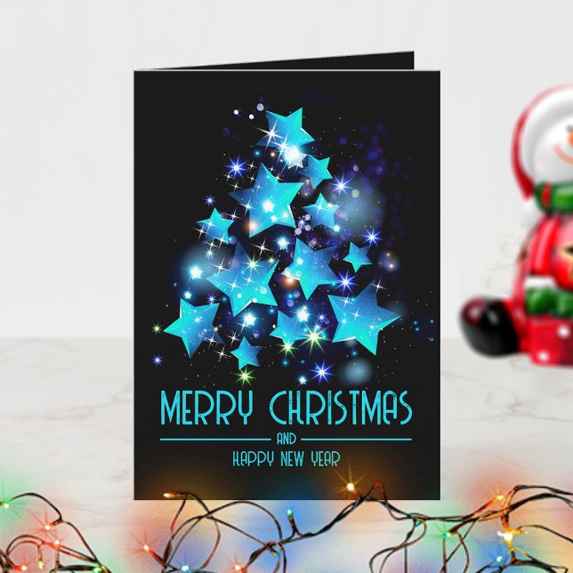 Tarjeta Las modernas estrellas azules del árbol de Navidad (Subido por el creador)