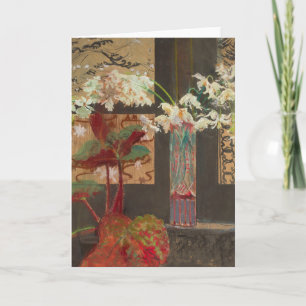 Tarjeta Las orquídeas blancas y un peón   Leon Wyczółkowsk