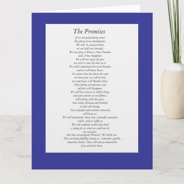 Tarjeta Las promesas de AA (hoja de papel.) (Anverso)