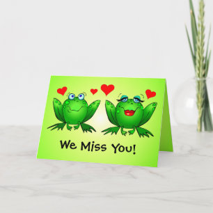 Tarjeta Las ranas te extrañan Dibujo animado verde lindo