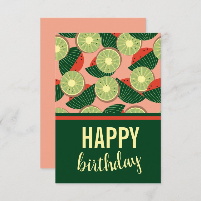 Tarjeta Las sandías y los kiwis felices cumpleaños (Anverso / Reverso)