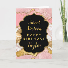 Tarjeta Las secuelas rosadas de oro Agate Sweet 16 Feliz c