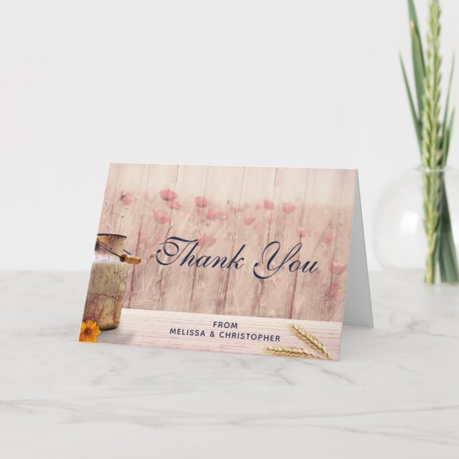 Tarjeta Lata de Leche Rústica con Trigo y Flores Gracias (Anverso)