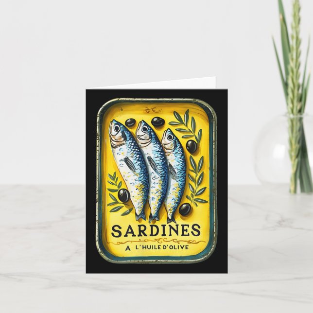 Tarjeta Lata de pescado con sardinas amarillas de verano e (Anverso)