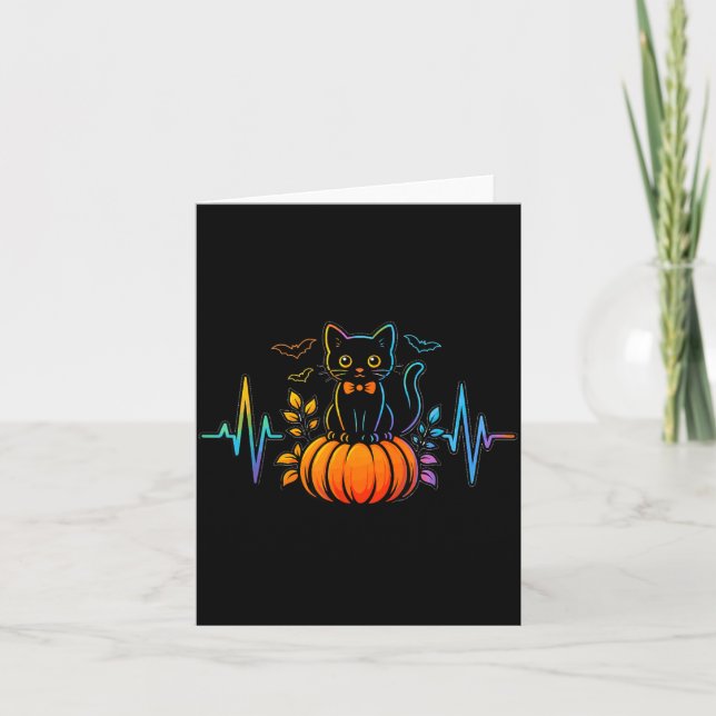 Tarjeta Latido de corazón de gato negro de Halloween para  (Anverso)