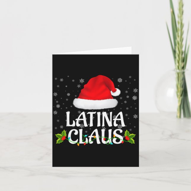 Tarjeta Latina Claus Christmas Lights Santa Pajama Family  (Anverso)