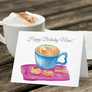 Tarjeta Latte de acuarela con galletas Feliz cumpleaños ma