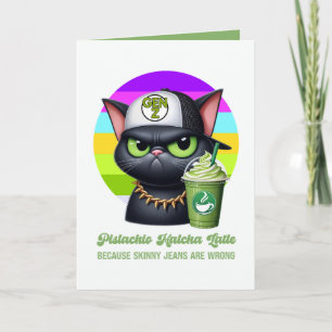 Tarjeta Latte de Matcha Divertido Gen Z Gato Negro Pantalo