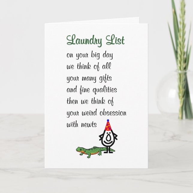 Tarjeta Laundry List A Funny Happy Birthday Poem (Anverso)