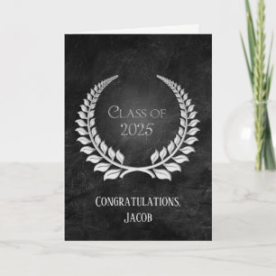 Tarjeta Laurel de Graduación Plata 2025 Leather Wreath