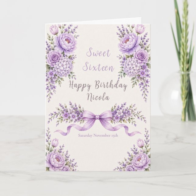 Tarjeta Lavanda Dulces Dieciséis (Anverso)