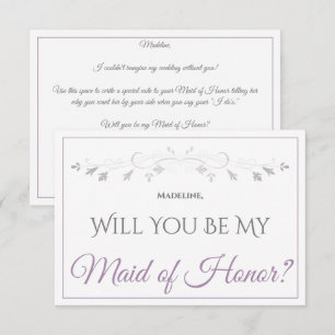 Tarjeta Lavanda Morado y Gris Sé Mi Dama de Honor