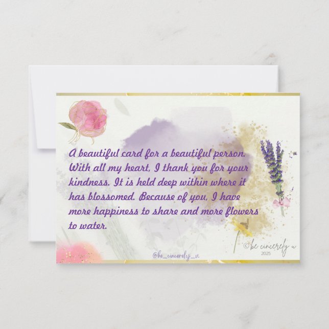Tarjeta Lavendar, Rosa, Púrpura, Oro, Purpurinoso  (Reverso)