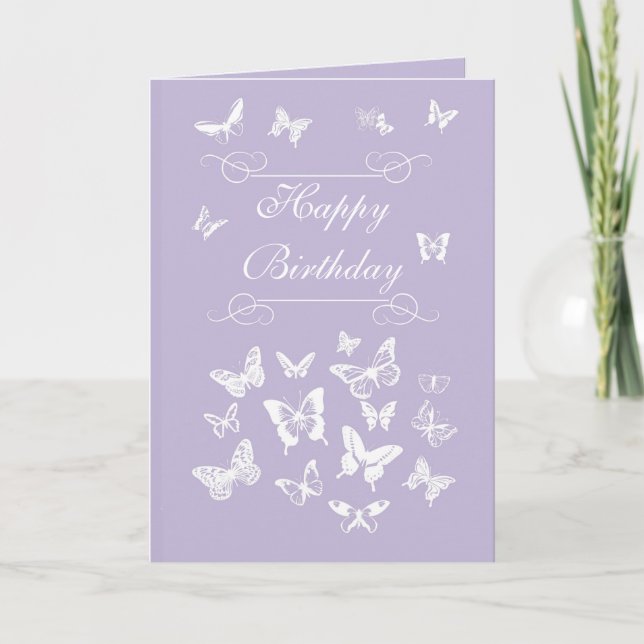 Tarjeta Lavender Butterflies Feliz cumpleaños (Anverso)